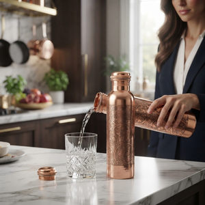 Eco Friendly Handcrafted Modern <b>Copper</b> <b>Bottle</b> Hammered 1 Liter Ayurvedic Health Drinkware Leak Proof Pure <b>Copper</b> from India - Product Image 5