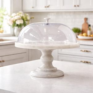 Designer <b>Marble</b> <b>Cake</b> Dome With Premium Glass Cover For Kitchen Counter Decoration And Food Presentation Display - Product Image 2