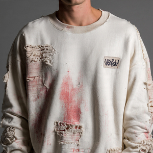 350GSM Washed <b>Distressed</b> Crew Neck Sweatshirt Men Drop Shoulder Crew-neck Sweatshirts Man Vintage Washed Crew neck <b>Tops</b> - Product Image 3