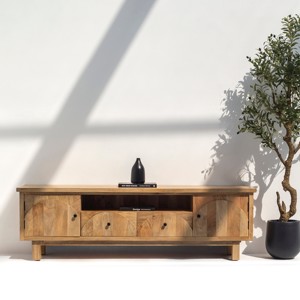 Mueble de TV de Madera Merino Vandana Novara, Consola de Entretenimiento Minimalista de Madera Sólida Moderna - Product Image 1