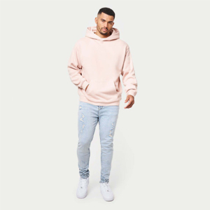 Men's <b>Pink</b> Hooded <b>Sweatshirt</b> Oversized Fit Cotton French Terry Casual Pullover for Autumn Season - Product Image 1