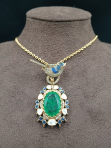 Amaira Jewels Vintage Gold Plated Classic Bird <b>Pendant</b> with <b>Emerald</b> Cut Stone and Blue Accents Women's Fashion Jewelry Gift - Product Image 2
