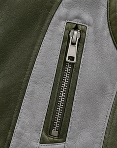 <b>Men's</b> <b>Leather</b> <b>Vest</b> Stand Collar Moto Biker Style Zipper Closure Color Blocked - Product Image 4