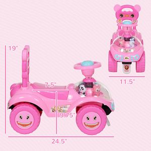 Auto a spinta rosa per bambini con clacson, luci, musica, dispositivo anti-ribaltamento e vano portaoggetti sottosedile, cavalcabile per i più piccoli - Product Image 3