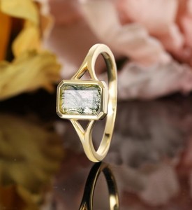 <b>Emerald</b> Cut Moss Agate Sterling <b>Silver</b> Vintage Engagement <b>Ring</b> Unique Bridal Promise <b>Ring</b> Handmade Wedding Jewelry Luxury Party - Product Image 4