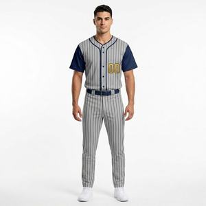 Uniforme de baseball pour hommes, maillot rayé à manches courtes, boutons sur le devant, tissu respirant en polyester, tenue d'équipe, coupe classique, ensembles de baseball - Product Image 1
