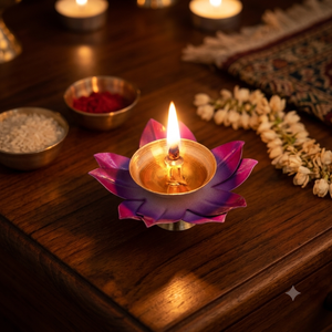 Handcrafted Mauve <b>Lotus</b> Brass Diya Decorative Pure <b>Lamp</b> Traditional Indian Pooja Article Festival Home Decor Wholesale Suppliers - Product Image 4