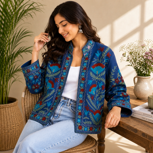 Chaqueta Acolchada de Algodón Bordada para Mujer, con Estampado Floral, Cuello Mao, Manga Farol, Estilo Boho Casual de Invierno, de Secado Rápido - Product Image 5