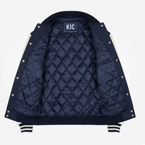 KIC <b>Men's</b> Varsity <b>Jacket</b> Navy <b>White</b> Letter Embroidered Preppy Style Regular Fit Autumn Outerwear - Product Image 6