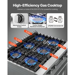 Cucina a Gas Indipendente in Acciaio Inossidabile, Larghezza 35,9 Pollici, 6 Bruciatori Sigillati, Ripiani Facili da Raggiungere con Funzione Forno - Product Image 3