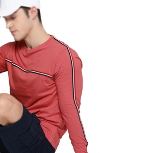 Hot Selling <b>Coral</b> Red Striped Flannel T-shirt round Neck Full Sleeves Shirt with <b>Top</b> Design Wholesale Price - Product Image 3