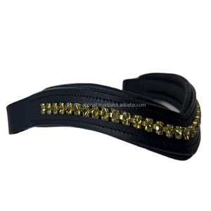 Bande de sourcil de cheval rembourrée confortable en cuir de haute qualité avec 1 rangée de strass décoratifs - Product Image 1