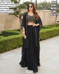 Conjunto de Mujer Tradicional de Georgette Bordado Bandhani/Bhandhani Esmeralda Noor, de Secado Rápido, Largo hasta el Suelo, para Boda, Fiesta o Uso Casual - Product Image 5