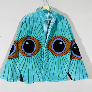 Turquoise <b>Velvet</b> Eye Embroidery Suzani <b>Jacket</b> – Handmade Boho Festival Coat, Artistic Statement Outerwear, Unique - Product Image 1