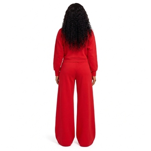 Ensemble de survêtement pour femme avec logo personnalisé, sweat-shirt court zippé et pantalon de survêtement large à cordon de serrage, ensemble deux pièces, vente en gros OEM - Product Image 2