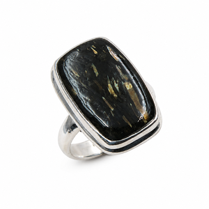 Natural Golden Nuummite Gemstone <b>Ring</b> 925 Sterling Silver Rose Gold Yellow Gold Plated Vintage <b>Statement</b> Jewelry Gift for Unisex - Product Image 1