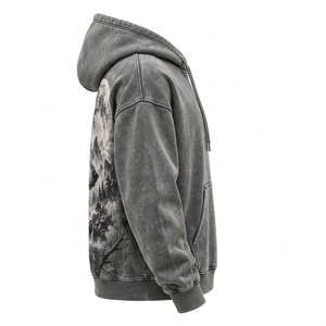 Sweat à capuche gris pour homme avec imprimé loup, sublimation, effet délavé, coupe oversize, style streetwear, pull à capuche, coupe classique, personnalisable pour homme - Product Image 3