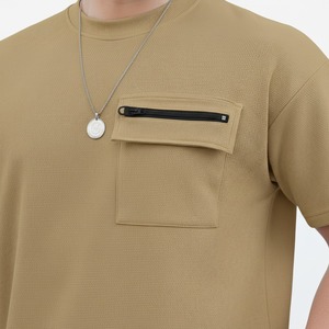 Men's Khaki Breathable Lightweight Polyester Sporty Short Sleeve T-Shirt Matching Shorts Set Side Pockets Casual Summer Outfit - Product Image 3