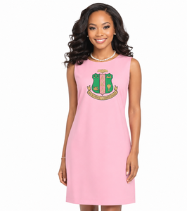 Vestido maxi ajustado sin mangas rosa de punto liso estilo sirena casual para primavera/otoño con logo frontal Sorority para DST phi beta chi eta delta - Product Image 3