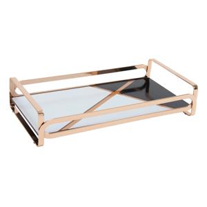 Bandeja de tocador moderna geométrica de metal blanco y negro con marco en oro rosa, elegante bandeja rectangular decorativa para guardar objetos. - Product Image 1