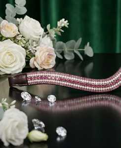 Diadema de cuero Rub International 7860B de lujo con incrustaciones de perlas y diamantes de imitación rosas, forma ondulada, cómoda, tamaño personalizado - Product Image 3