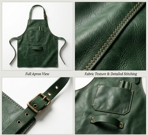Delantal de cuero PU verde con bolsillo, estilo clásico y duradero para cocinar, uso diario, con logotipo personalizado - Product Image 5