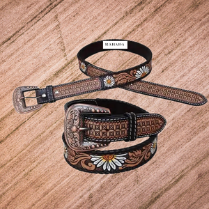 Ceinture fantaisie en cuir véritable Western 100% avec peinture à la main et fabricant et grossiste de conception de sculpture Rabada - Product Image 1