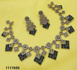 Elegant Square & Round Motif AD Diamond Necklace <b>Set</b> Trendy Baby Pink <b>Crystal</b> Bridal Jewellery <b>Set</b> for Women Wedding and Party - Product Image 6