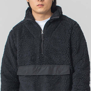 <b>Men's</b> <b>Navy</b> Blue <b>Fleece</b> Quarter Zip Pullover Regular Fit Solid Color Casual Winter Wear Stand Collar Knitted Style - Product Image 3