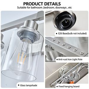 10-<b>Light</b> Bathroom <b>Vanity</b> <b>Light</b> Fixtures with Clear Glass Brushed Nickel Bathroom Lighting and <b>Mirror</b> for Bathrooms - Product Image 6