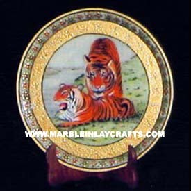 Beautiful White Marble Gold <b>Painted</b> Design Decorative Round Plate for Promotional Gift Use - Product Image 2