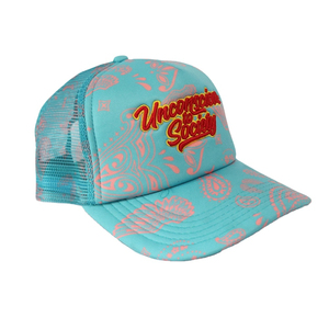 Gorra Trucker Estampada Unconscious Society, Diseño Turquesa y Rosa, Malla Transpirable en la Parte Trasera, Estilo Urbano Unisex, Casual, Primavera Verano - Product Image 3