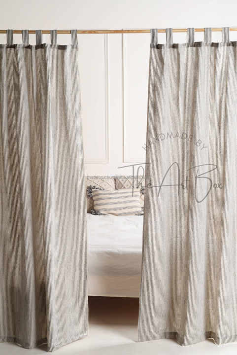 New Arrival Double Layer Vertical Stripes Printing Linen Cotton Semi Blind Curtain Fabric Two Panel Drapes for Window Door Decor