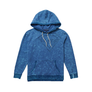 ผู้ผลิตเสื้อฮู้ดดี้ผู้ชายแบบย้อมสีเอซิด สไตล์วินเทจ สีน้ำเงิน ขายส่ง เสื้อสเวตเชิ้ตผ้าฝ้ายหนานุ่ม ชุดแทรคสูทแบบมีฮู้ด - Product Image 4