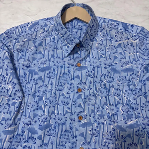 Classic Men's Regular Fit Long-Sleeve <b>Collarless</b> Casual <b>Shirt</b> Featuring Hand-painted Floral Pattern 100% Cotton Summer <b>Shirts</b> - Product Image 3