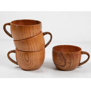 Tasse à café en bois faite à la main avec soucoupe, décoration rustique ronde pour la maison - Product Image 4