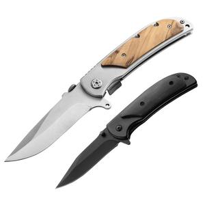 มีดพับสำหรับตั้งแคมป์กลางแจ้ง ด้ามไม้สลักลายเอง ใบมีดเหล็ก 3Cr13 พร้อมคลิปหนีบกระเป๋า - Product Image 3