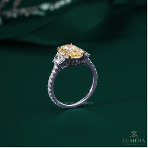 Oval Cut Diamond Engagement <b>Ring</b> Half Eternity Round Diamond Band 18K Gold Custom Bridal <b>Ring</b> - Product Image 3