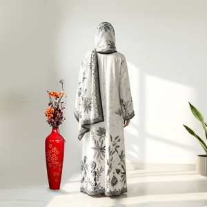 Premium Bember Crepe Plus Size Modest Abaya with Matching Hijab Black and White Solid Wedding <b>Islamic</b> <b>Clothing</b> - Product Image 2