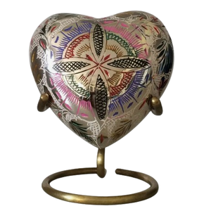 Urne funéraire en émail cloisonné bleu Etienne Flutter en forme de cœur pour cendres humaines adultes avec support en laiton - Product Image 3