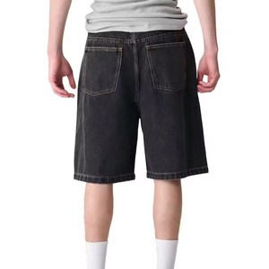 Shorts en jean pour hommes, coupe droite, taille haute, délavage foncé, décontracté, été, en coton tissé, style jean, pantalon large, OEM - Product Image 2