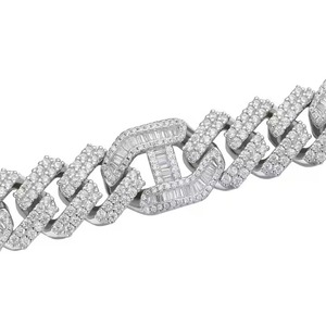 Luxury Silver Cuban Link Chain Fully Iced Our VVS Studded White <b>Gold</b> Moissanite Diamond <b>Tester</b> Trendy Style Wedding Gift - Product Image 3
