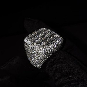 VVS Diam Unisex 925 Silver Moissanite Cluster Cocktail <b>Ring</b> Baguette Cut Prong Setting Rose Gold Plated Geometric Hip Hop Luxury - Product Image 5