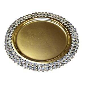 Plateau métallique et en cristal, assiette de service de luxe à texture martelée, plateau décoratif pour table à manger - Product Image 1