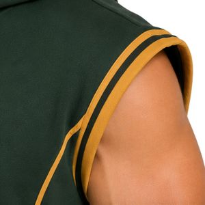 Conjunto Deportivo para Hombre, Color Verde Mostaza, Sin Mangas, con Capucha, Logotipo Personalizado, para Gimnasio, Fitness, Entrenamiento, Sudadera y Pantalones Cortos Deportivos - Product Image 6