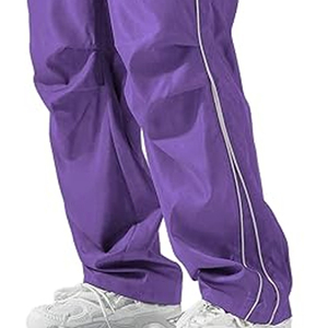 Pantalon de survêtement noir pour hommes, taille élastique, cordon de serrage, rayures latérales, pantalon de jogging décontracté en nylon anti-rides pour hommes, pantalon décontracté pour l'extérieur - Product Image 4
