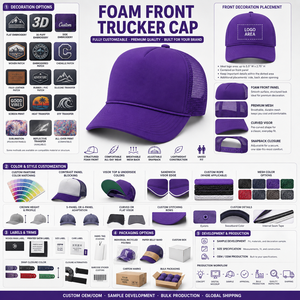 Foam Front Trucker <b>Cap</b> Custom Embroidery Mesh Back Adjustable Snapback Unisex Casual <b>Hat</b> 6-Panel Design - Product Image 5