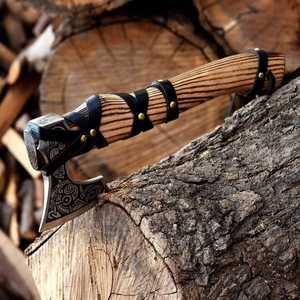Hache Tomahawk artisanale BA Enterprises avec manche en bois et revêtement en cuir, lame en acier forgé, style viking, pour fendre du bois de chauffage, bricolage - Product Image 6
