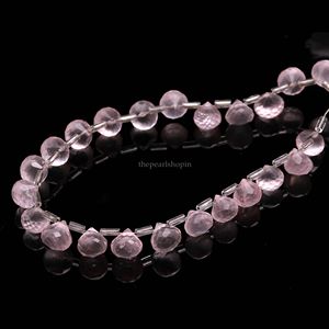 Perles de quartz rose naturel facettées en forme d'oignon 7-9MM, perles de pierre précieuse de quartz rose facettées en forme de goutte pour la fabrication de bijoux et la vente en gros - Product Image 4