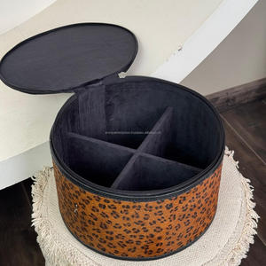 2025 gros nouveauté cuir de vachette imprimé léopard rond étui à bijoux voyage Portable organisateur bijoux mallette de rangement - Product Image 6